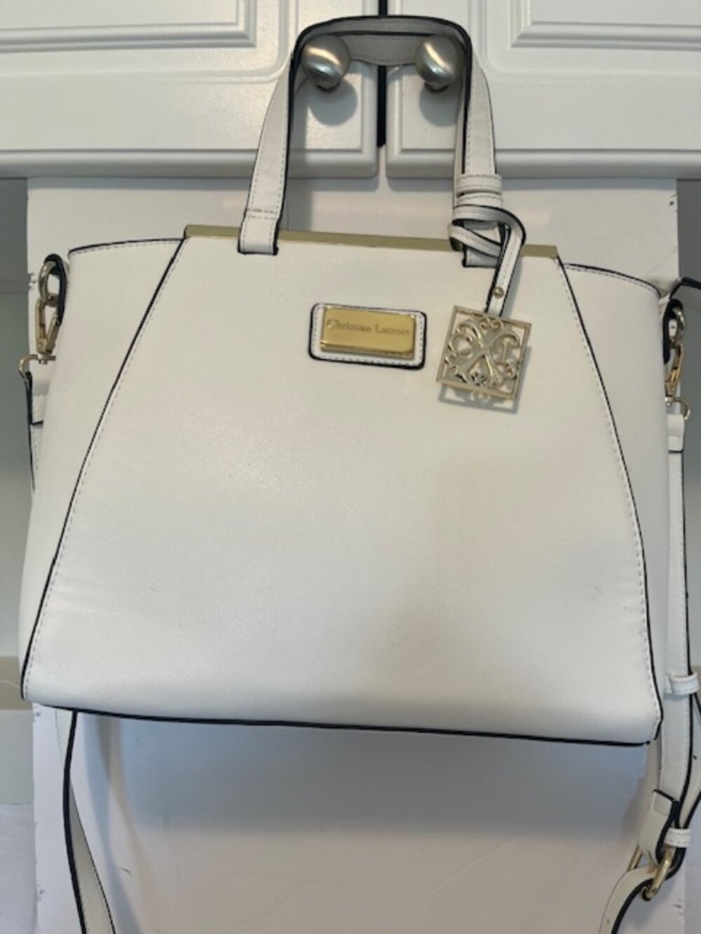 Christian Lacroix white leather satchel bag.